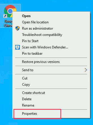 Google Chrome Right Click Select Properties